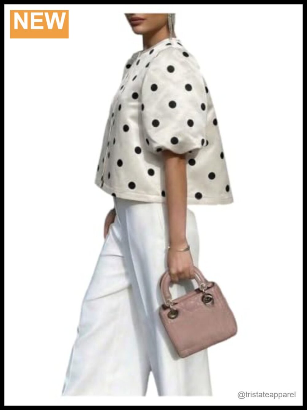 Women's Polka Dot Satin Crop Top Puff Sleeve Blouse